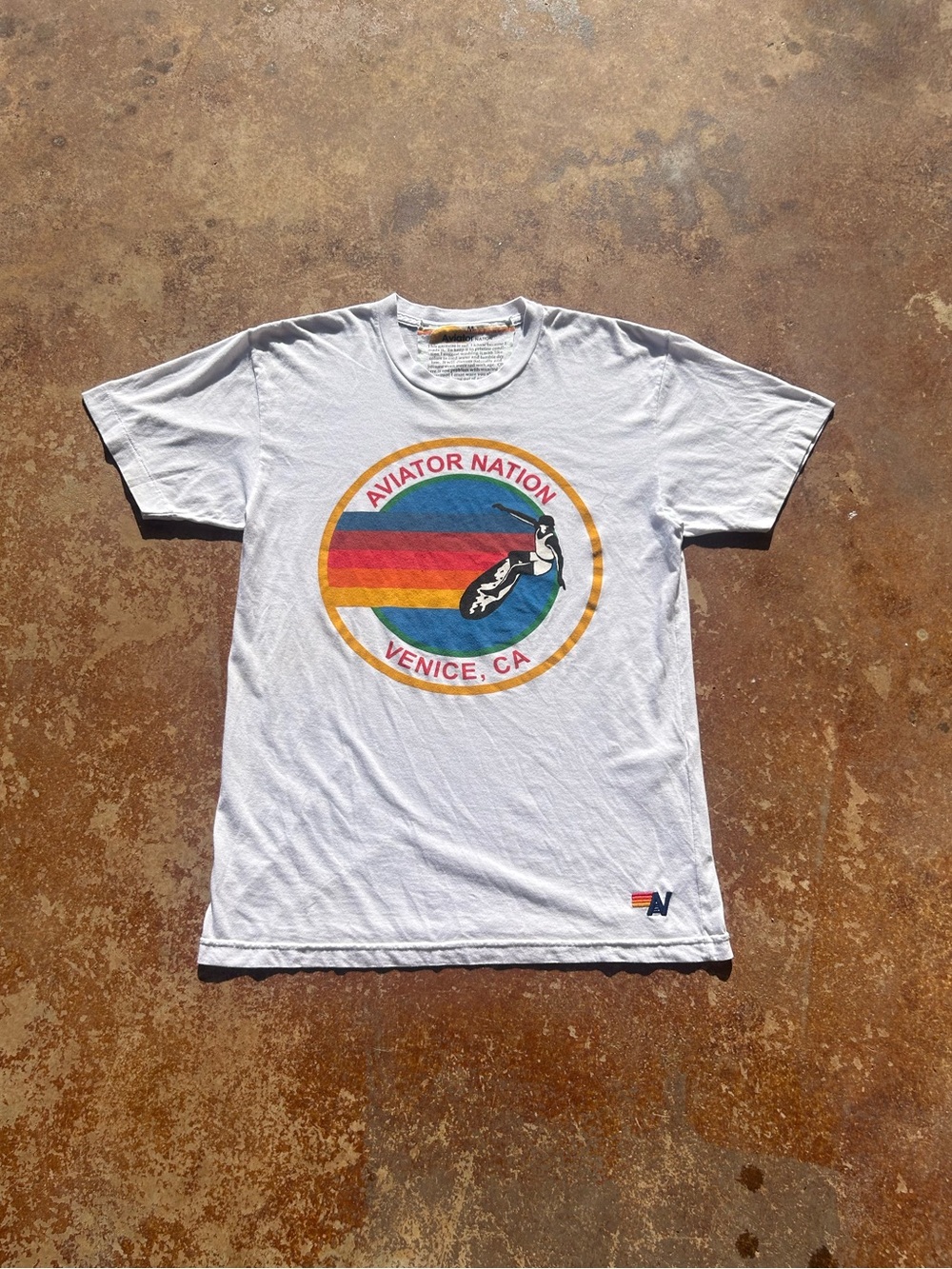 Aviator Nation Venice CA Signature white tee with surf graphic Size M